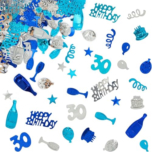 Giftota Konfetti zum 30. Geburtstag (Blau Silber) 30 g, Zahl 30 Jubiläum Konfetti Dekoration Hochzeit Party Tischdekoration von Giftota