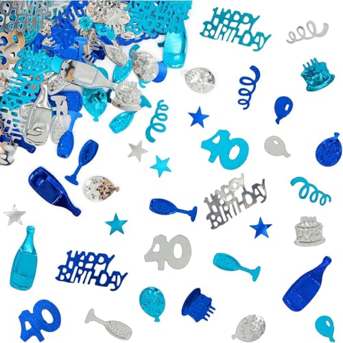 Giftota Konfetti zum 40. Geburtstag (Blau Silber) 30g, Zahl 40 Jubiläum Konfetti Dekoration Hochzeit Party Tischdekoration von Giftota