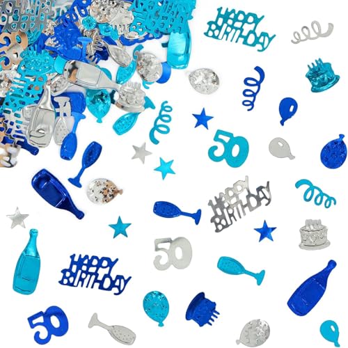 Giftota Konfetti zum 50. Geburtstag (Blau Silber) 30g, Zahl 50 Jubiläum Konfetti Dekoration Hochzeit Party Tischdekoration von Giftota