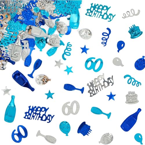 Giftota Konfetti zum 60. Geburtstag (Blau Silber) 30g, Zahl 60 Jubiläum Konfetti Dekoration Hochzeit Party Tischdekoration von Giftota