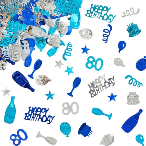 Giftota Konfetti zum 80. Geburtstag (Blau Silber) 30g, Zahl 80 Jubiläum Konfetti Dekoration Hochzeit Party Tischdekoration von Giftota