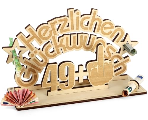 Giftota - Lustig 50 Geburtstag Geldgeschenk Holz - Geburtstagsgeschenk - 49 + 1 - Gästebuch aus Holz - 50. Geburtstag Deko - Geschenke für Frauen,Männer, Freunde von Giftota