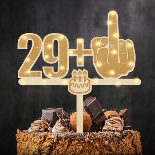 Giftota Lustige Cake Topper 30. Geburtstag Holz mit LED Lichterkette - 30. Geburtstag Deko - Tortendeko 30 Jahre - Kuchen Deko für 30. Jahre Frauen Männer von Giftota
