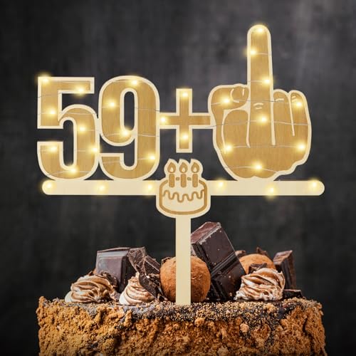 Giftota Lustige Cake Topper 60. Geburtstag Holz mit LED Lichterkette - 60. Geburtstag Deko - Tortendeko 60 Jahre - Kuchen Deko für 60. Jahre Frauen Männer von Giftota