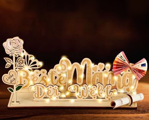Giftota Mama Geschenk - Muttertagsgeschenk - Beste Mama der Welt - Geburtstagsgeschenk für Mama, Geldgeschenke Holz mit LED Lichterkette Giftota Mama Geschenk - Muttertagsgeschenk - Beste Mama der Welt - Geburtstagsgeschenk für Mama, Geldgeschenke Holz mit LED Lichterkette von Giftota