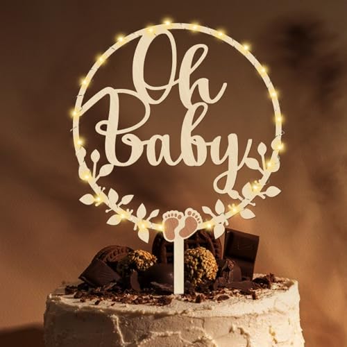 Giftota Oh Baby Cake Topper Holz mit LED Lichterkette - Oh Baby Tortendeko - Kuchenstecker für Babyparty Baby Shower Deko, Gender Reveal Partydeko Giftota Oh Baby Cake Topper Holz mit LED Lichterkette - Oh Baby Tortendeko - Kuchenstecker für Babyparty Baby Shower Deko, Gender Reveal Partydeko von Giftota
