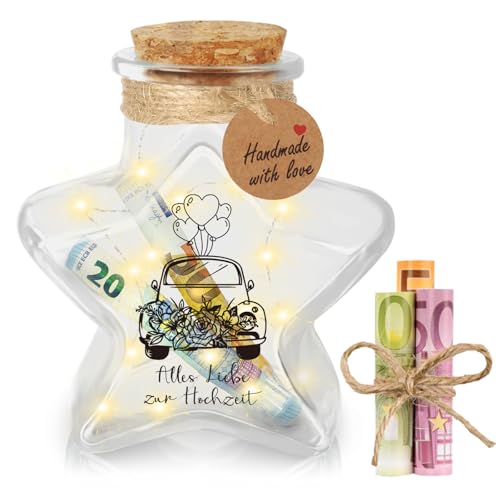 Giftota Originelle Geldgeschenk Hochzeit, LED Flaschenlicht Sternform mit Korken, Hochzeitsgeschenke für Brautpaar, Personalisiert Geschenkideen Geldgeschenk für Männer Frauen von Giftota