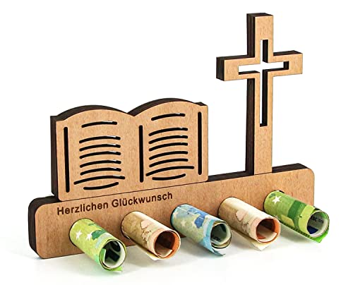 Giftota - Originelle Kommunion Geburtstag Geldgeschenk Holz - Bibel Geldgeschenk - Konfirmation Geschenk - Geschenke aus Holz - Geschenke Geldgeschenk für Frauen und Männer von Giftota