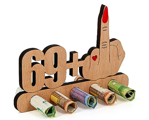 Giftota - Originelle Lustig 70. Geburtstag Geldgeschenk Holz - 69 + 1 - Geschenk zum 70.Geburtstag - Geburtstag Jubiläum - Geschenke aus Holz Frauen & Männer - 70 Geburtstag Deko von Giftota