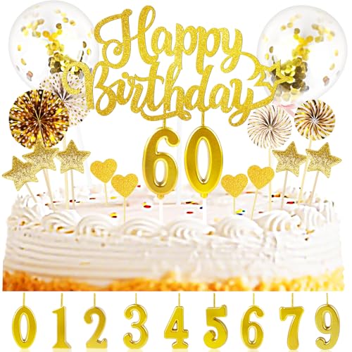 Giftota Tortendeko 30 40 50 60 Geburtstag Mann Frau, 30 Stück Gold Cake Topper Geburtstag Deko, Kuchendeko mit Geburtstagskerzen Konfetti Luftballons Papierfächer Giftota Tortendeko 30 40 50 60 Geburtstag Mann Frau, 30 Stück Gold Cake Topper Geburtstag Deko, Kuchendeko mit Geburtstagskerzen Konfetti Luftballons Papierfächer von Giftota