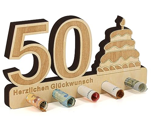 Groß Größe! - Giftota 50. Geburtstag Geldgeschenk Holz - Geschenke zum 50.Geburtstag Mann & Frau - Geburtstag Deko (23,8 × 12,5 × 0,6cm) - Gästebuch Geburtstag als Personalisierbares Geschenk von Giftota