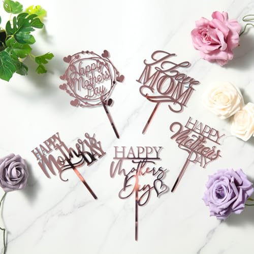 Tortenaufsatz "Happy Mother's Day", Acryl, Spiegel-Kuchenaufsatz, dekorative Party-Kuchendekoration für Muttertag (Roségold-Schriftzug), 10 Stück von Giga Gud