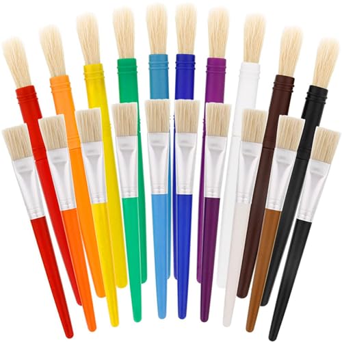 Gigavo Malerpinsel für Kinder, 10 große Pinsel, runde und Flache Schweineborstenpinsel für waschbare Acrylfarbe von Gigavo