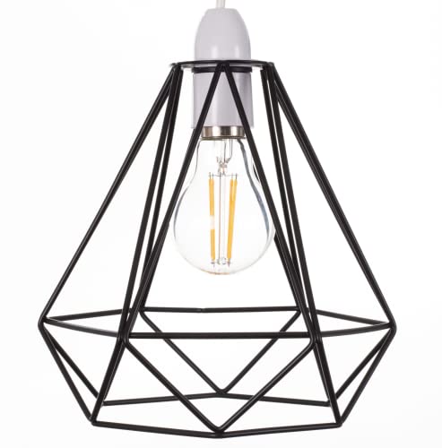 Moderner Lampenschirm mit Vogelkäfig-Design, aus Schmiedeeisen, Deckenleuchte, Industriestil, Ringleuchte für den Innenbereich und Metallkorb, Lampenschirm mit Reduzierring Schwarz von Giggi