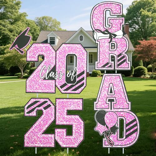 Abschlussfeier 2025 Dekoration XXL-Set​​ – Wasserdichte Rasen-Schilder für Sommer-Abschlussfeiern, Gartenpartys & Fotohintergründe (Rosa) von Giggleye