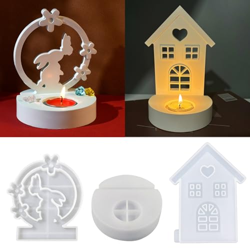 3 Stück Silikonformen Gießformen Ostern, Ostern Silikonform Hase und Häuser mit 1 Stück Rundem Sockel, Kerzenformen Zum Gießen, DIY Handwerk, Teelicht Silikonform ostern 3 Stück Silikonformen Gießformen Ostern, Ostern Silikonform Hase und Häuser mit 1 Stück Rundem Sockel, Kerzenformen Zum Gießen, DIY Handwerk, Teelicht Silikonform ostern von Giggleye