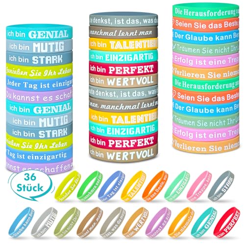 Gigmeta 36 Stück Motivationsarmbänder auf Deutsch, 20,5 cm Inspirierende Silikon Armbänder mit 18 Stile Positiven Sprüchen, Motivierendes Silikonarmband Mitgebsel Geschenke für Kinder Kollegen Gigmeta 36 Stück Motivationsarmbänder auf Deutsch, 20,5 cm Inspirierende Silikon Armbänder mit 18 Stile Positiven Sprüchen, Motivierendes Silikonarmband Mitgebsel Geschenke für Kinder Kollegen von Gigmeta
