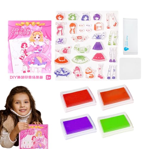 Gihioue Mode-Kreativbuch Für Mädchen | Prinzessinnen Kostüme Rollenspiel Stempelset - Lernspielzeug Für Mädchen Zu Ostern & Kindertag Mit Farbenfrohen Gestaltungsmöglichkeiten von Gihioue