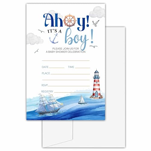Einladungen zum Enthüllen, mit Umschlägen, Aufschrift "It's a Boy" für Jungen, Ahoi, nautische Party-Dekoration, Schwangerschaftsankündigung, Gastgeschenke von Gihyan