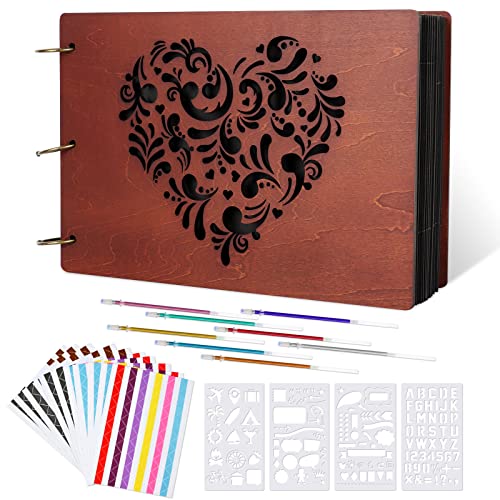 Fotoalben Scrapbooking-Erinnerung Fotoalbum aus Holz, Fotoalbum zum Scrapbook 100 Seiten, DIY Hochzeitsalbum Fotoalbum Personalisiert mit Zubehör, Geschenk Fotobuch für Baby, Hochzeitstag,Valentinstag von Giiffu