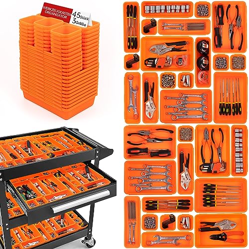 45 Stück Werkzeugkoffer Leer Organizer Sortierbox, Werkzeugaufbewahrung Schubladen Ordnungssystem Werkzeugkasten Organizer, aufbewahrungsbox Sortierboxen Für Kleinteile, Schrauben, Werkstatt - orange von Giklux