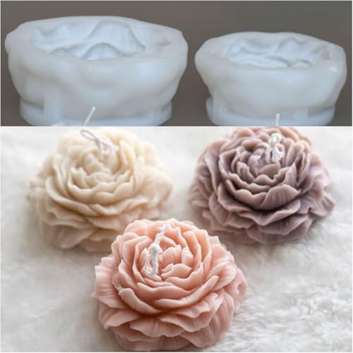 Pfingstrosen-Kerzenformen-Set – große und mittelgroße Silikonformen für Kerzenherstellung, wiederverwendbare 3D-Blumen-Silikonformen für Harz, Wachs, Schokolade (Pfingstrose, 2 Stück) von Giliger