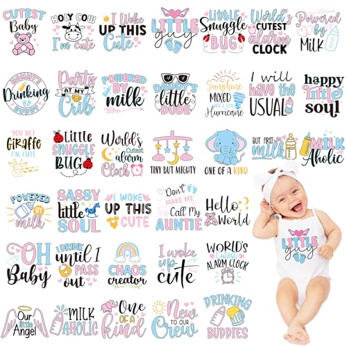 Gilprop 36 Blatt Wärmetransfer-Patches für Babys, inspirierende Vinyl-Aufkleber zum Aufbügeln, für Kleidung, T-Shirts, Hüte, Taschen, DIY-Dekorationen von Gilprop