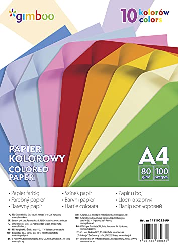 Gimboo Buntpapier 100 Blatt A4/ 80 gsm/Farbmischung aus 10 Neon-Farben/Farbpapier Tonpapier Bastelpapier/Papier für Dekorieren/für DIY Kunst Handwerk von Gimboo