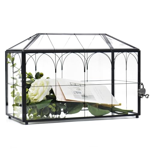 Große, schwarze und Glas-Karten-Box für Hochzeit mit Schloss und Schlitz, Hochzeitsumschlag, Kartenhalter für Empfang, transparente Schlossbox mit Schlüssel, geometrisch, handgefertigt, von Gimotar