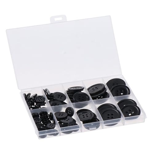 Harz Knöpfe Schwarz,100 Pcs Handwerk Dekoration Tasten 4 Löcher Schwarz Knöpfe Set Rund Harzknöpfe Gemischte Nähknöpfe Geeignet zum Kleider Nähen Mantel Hemden und DIY Dekoration(5 Größen) von Ginddy