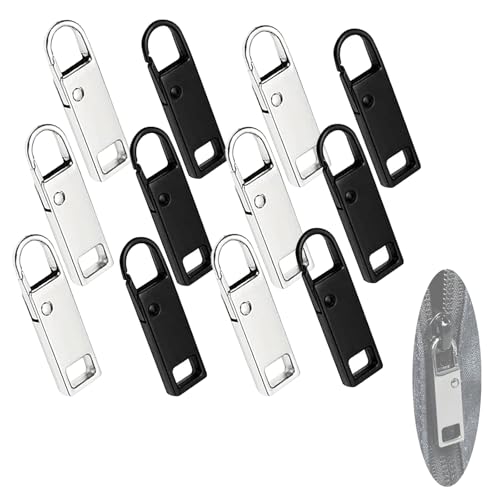 Reissverschluss Zipper Pull,12 Pcs Metall Reißverschlussanhänger Ersatzzipper Abnehmbarer Universal Reißverschluss für Mantel,Jeans,Kleider,Jeans,Gepäck,Koffer,Tasche, Geldbörse(Schwarz,Silber) von Ginddy