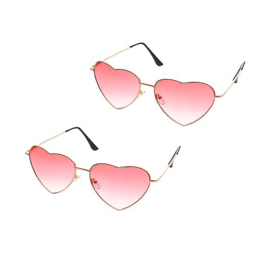Rosa Herzform Sonnenbrille,2 Paare Herz Sonnenbrille Damen brille fasching Hippie Sonnenbrille 60er-70er-Jahre-Stil Retro-Kreis-Festivalbrille für Hippie-Kostüm Hippie-Accessoires Partygeschenk von Ginddy