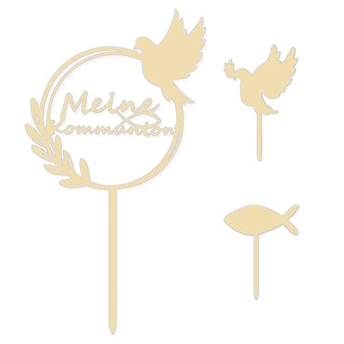 Tortenaufleger für Die Taufe,Cake Topper Taufe Holz Tortendeko Torten Meine Taufe Personalisiert Tortenstecker Fisch Tortenfigur Taube Taufe Tortendeko für Kuchen Deko Party Dekoration Junge Mädchen von Ginddy