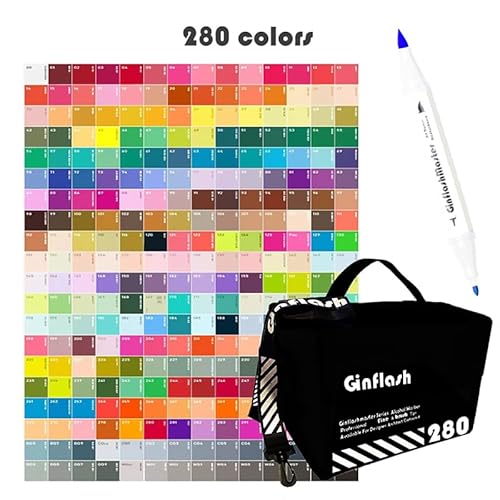 Ginflash 280 Pinsel- und feine Comic-Art-Marker, Pinselstift-Skizzen, alkoholbasierte Marker, Doppellot-Manga-Zeichnung, Kunstmaterialien von Ginflash