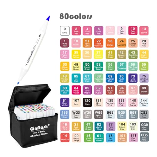 Ginflash 80 Pinsel- und feine Comic-Art-Marker, Pinselstift-Skizzen, alkoholbasierte Marker, Doppellot-Manga-Zeichnung, Kunstmaterialien Ginflash 80 Pinsel- und feine Comic-Art-Marker, Pinselstift-Skizzen, alkoholbasierte Marker, Doppellot-Manga-Zeichnung, Kunstmaterialien von Ginflash