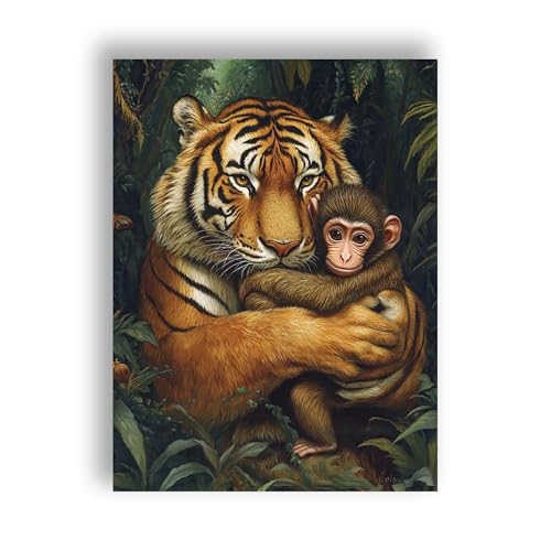 Ginfonr DIY Diamond Art Painting Zubehör Affe Set Full, 5D Diamant Painting Tiger Bilder Kit Crystal Rhinestone Embroidery Decoration Für Home Wall Décor 30x40 cm 2 von Ginfonr