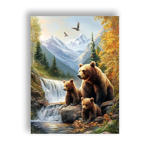 Ginfonr DIY Diamond Art Painting Zubehör Bär Set Full, 5D Diamant Painting Landschaft Bilder Kit Crystal Rhinestone Embroidery Decoration Für Home Wall Décor 30x40 cm 13 von Ginfonr