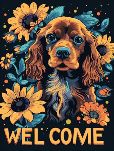 Ginfonr DIY Diamond Art Painting Zubehör Hunde Set Full, 5D Diamant Painting Blumen Bilder Kit Crystal Rhinestone Embroidery Decoration Für Home Wall Décor 30x40 cm von Ginfonr