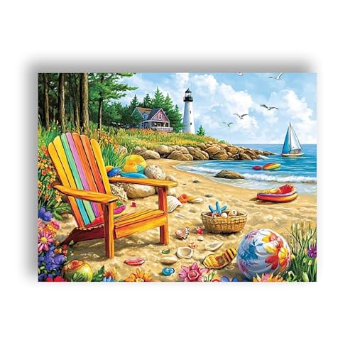 Ginfonr DIY Diamond Art Painting Zubehör Strand Set Full, 5D Diamant Painting Leuchtturm Bilder Kit Crystal Rhinestone Embroidery Decoration Für Home Wall Décor 30x40 cm 33 von Ginfonr