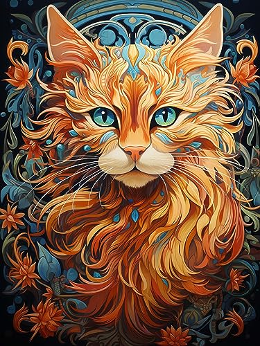 Ginfonr DIY Diamond Painting Zubehör Katze Blume Set Full, 5D Diamant Painting Tier Bilder Kit Crystal Rhinestone Embroidery Decoration Für Home Wall Décor 30x40 cm von Ginfonr