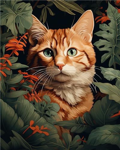 Ginfonr DIY Diamond Painting Zubehör Orange Katze Blumen Gras Set Full, 5D Diamant Painting Tiere Bilder Kit Crystal Rhinestone Embroidery Decoration Für Home Wall Décor 30x40cm von Ginfonr