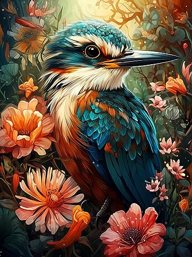 Ginfonr DIY Diamond Painting Zubehör Vogel Blume Bunt Set Full, 5D Diamant Painting Tier Bilder Kit Crystal Rhinestone Embroidery Decoration Für Home Wall Décor 30x40cm von Ginfonr