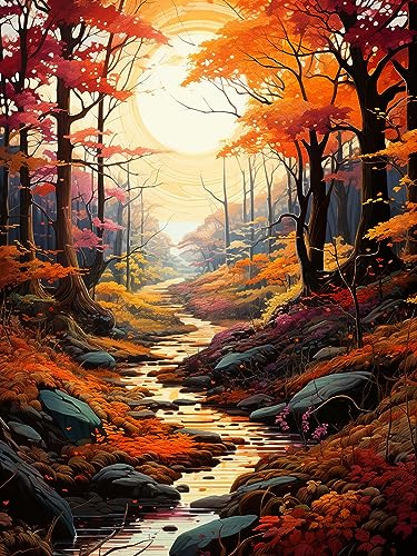 Ginfonr DIY Diamond Painting Zubehör Wald Fluss Set Full, 5D Diamant Painting Landschaft Bilder Kit Crystal Rhinestone Embroidery Decoration Für Home Wall Décor 30x40 cm von Ginfonr