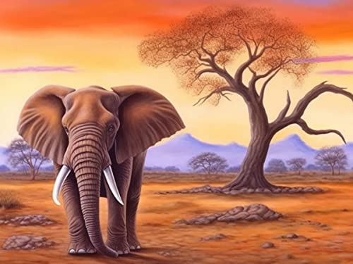 Ginfonr Diamond Painting 5D Diamant Malerei Elefant Herbst tote Baumwüste Nach Anzahl Kits Full Drill Paint Mit Diamonds Arts Wall Decor 30 * 40 cm von Ginfonr