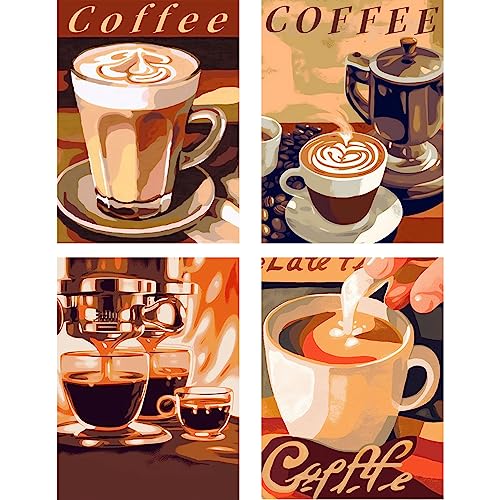 Ginfonr Diamond Painting 5D Diamant Malerei Kaffeetasse Untertasse Briefe Nach Anzahl Kits Full Drill Paint Mit Diamonds Arts Wall Decor 30 * 40 cm, 4Pack von Ginfonr