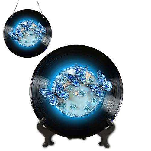 Ginfonr Diamond Painting Kits Anhänger, Schmetterling Diamond Künstler für Deko Haustür, Datensatz Diamantmalerei Sonnensegel für Wanddeko, Doppelseitige Hängedeko Fenster (20x20 cm) von Ginfonr