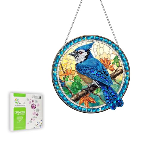 Ginfonr Diamond Painting Kits Hängeanhänger, Vögel Diamond Türdeko für Erwachsene, Tiere Diamantmalerei Türkranz Sommer, Doppelseitige Hängedeko Fenster (20x20 cm) von Ginfonr