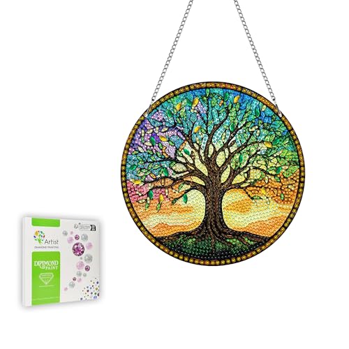Ginfonr Diamond Painting Kits Hängeanhänger Baum des Lebens Fensterdeko Hängend Modern, Türkranz Sommer Landschaft Diamantmalerei Sonnensegel, Doppelseitige Fenster Deko Hängen (20x20 cm) von Ginfonr