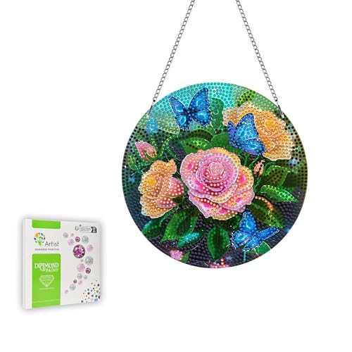 Ginfonr Diamond Painting Kits Anhänger Blume Diamond wanddeko für türkranz sommer, haustür deko Schmetterling Diamantmalerei Sonnensegel, doppelseitige Hängekits für Fenster (20x20 cm) von Ginfonr