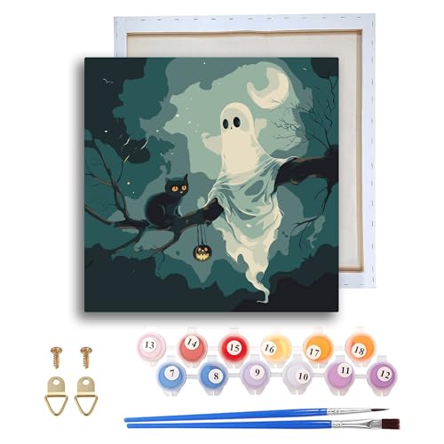 Ginfonr Gerahmtes Malen-nach-Zahlen-Set für Erwachsene, Halloween-Geister, Acrylgemälde auf Leinwand, Katzen-Ölgemälde für Anfänger mit Pinseln, Malen nach Zahlen für Zuhause, Wanddekoration (20,3 x Ginfonr Gerahmtes Malen-nach-Zahlen-Set für Erwachsene, Halloween-Geister, Acrylgemälde auf Leinwand, Katzen-Ölgemälde für Anfänger mit Pinseln, Malen nach Zahlen für Zuhause, Wanddekoration (20,3 x von Ginfonr
